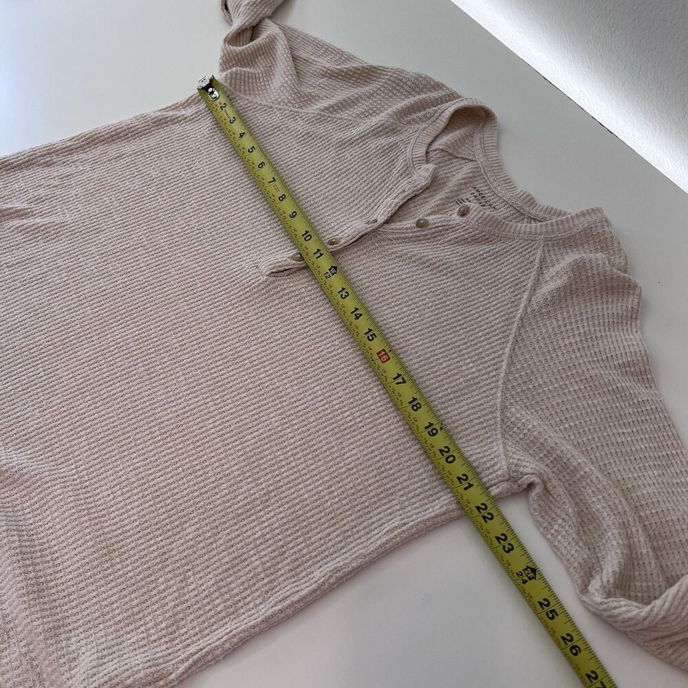 American Eagle Women's Beige Plush Long-Sleeve Henley T-Shirt, Medium Boho - Picture 6 of 7